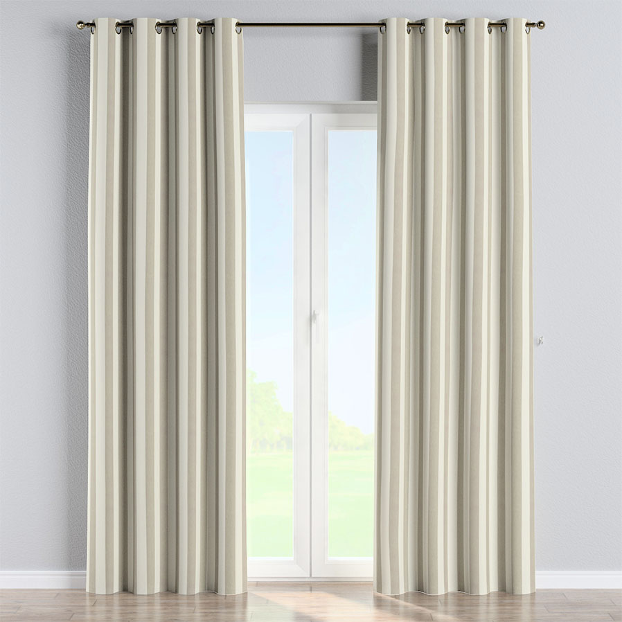 Beige Duck Cotton Pencil Pleat Stripe Curtain - Image 2