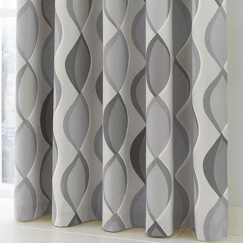 Grey Duck Cotton Geometric Eyelet Curtain 01