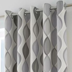 Grey Duck Cotton Geometric Eyelet Curtain