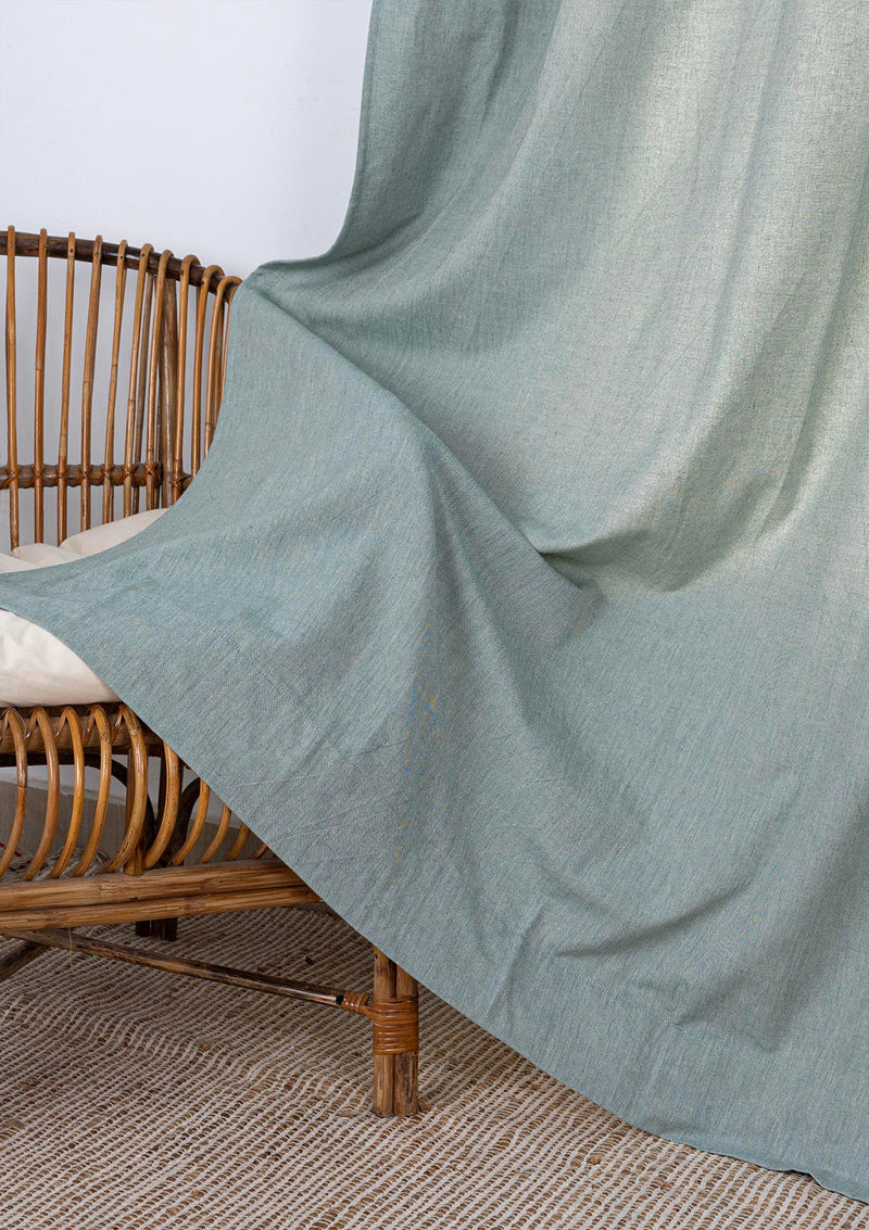 Ocean Teal Linen Cotton Plain Curtain - Image 2