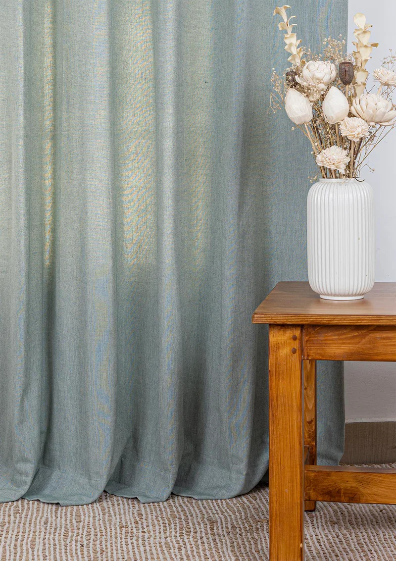 Ocean Teal Linen Cotton Plain Curtain 03