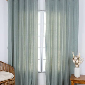 Ocean Teal Linen Cotton Plain Curtain
