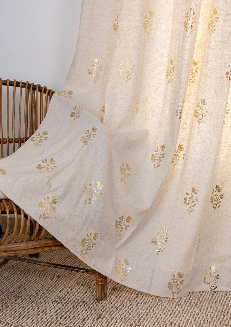 Roha Linen Cotton Gold Printed Curtain 01