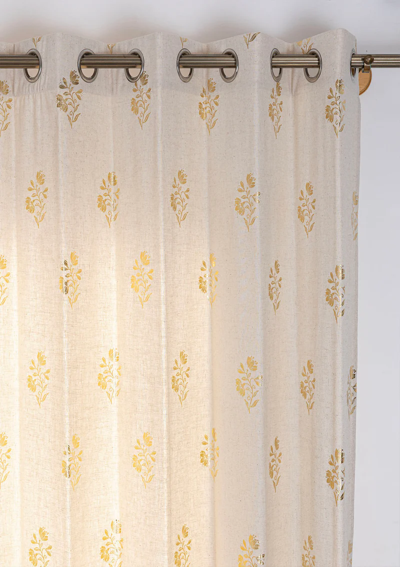 Roha Linen Cotton Gold Printed Curtain 02