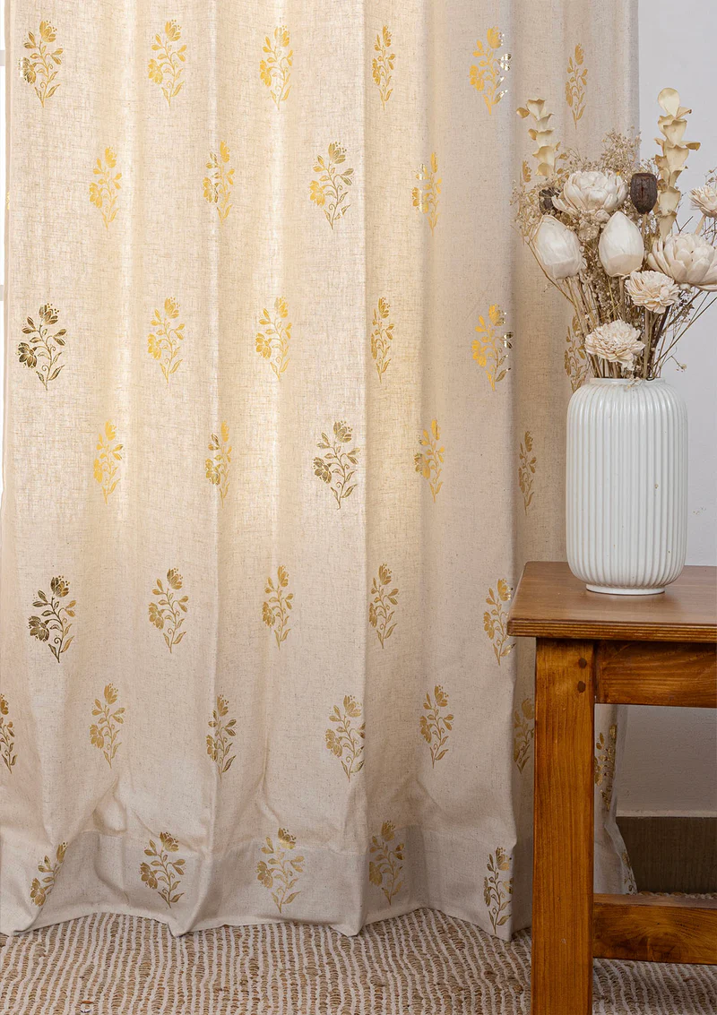 Roha Linen Cotton Gold Printed Curtain 03