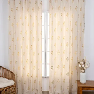Roha Linen Cotton Gold Printed Curtain