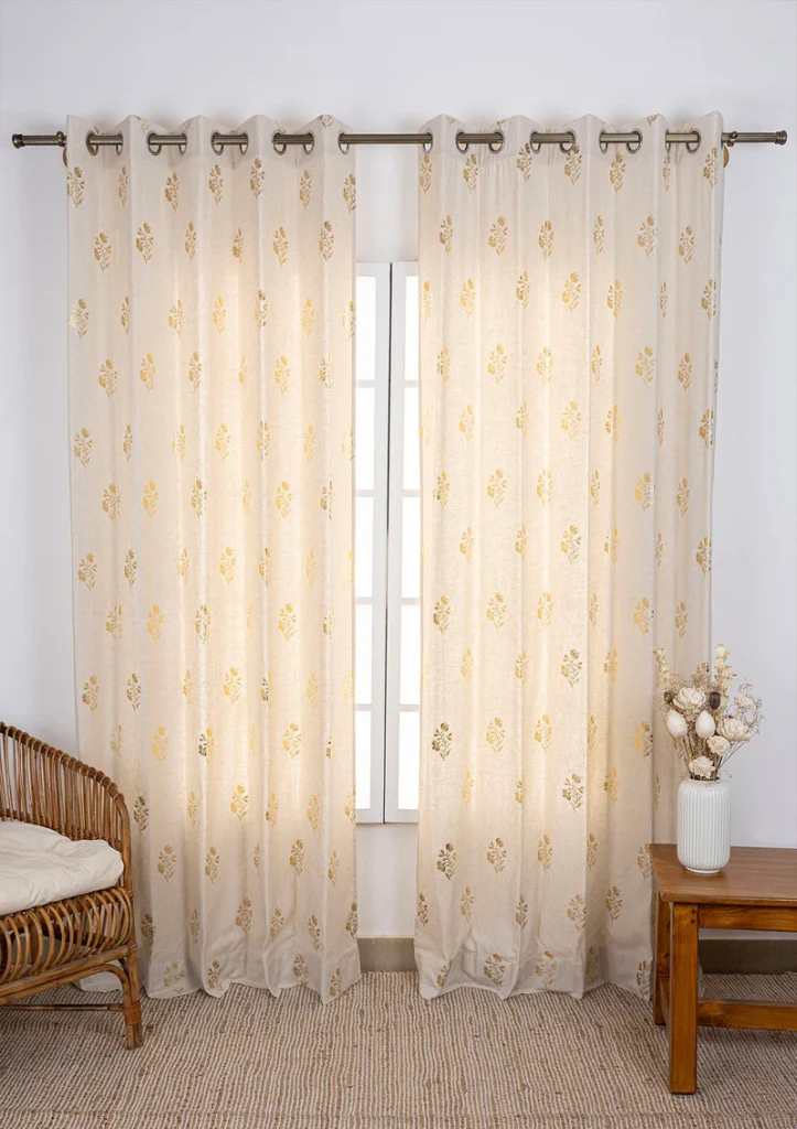 Roha Linen Cotton Gold Printed Curtain