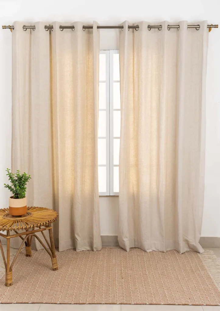 Solid Linen Cotton Blend Textured Curtain
