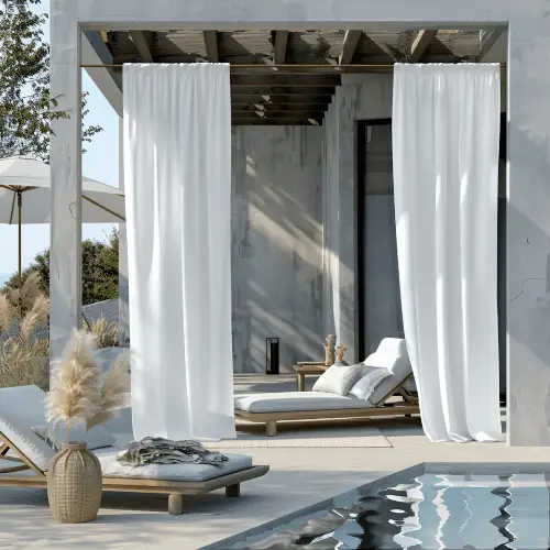 Waterproof Outdoor White Rod Curtains